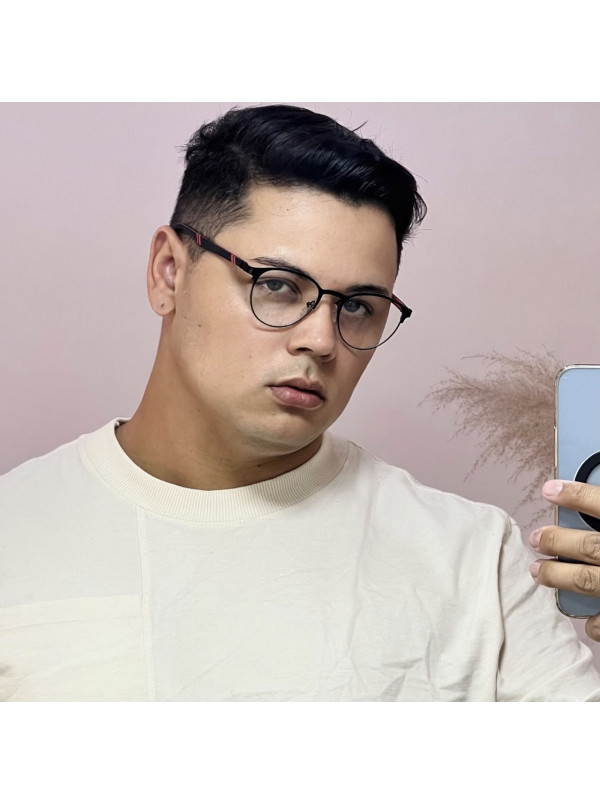 Armação de Óculos R2221 Redondo Preto e Vermelho